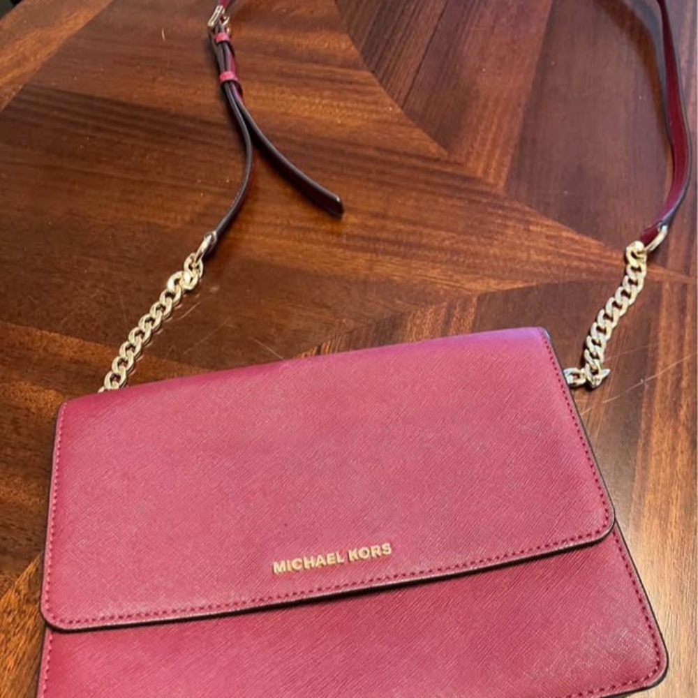 Michael Kors Wine Red Crossbody Bag with Gold Chain